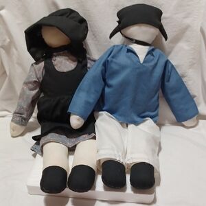 Handcrafted Amish Style Faceless Cloth Dolls Set Of 2 Collectible Dolls